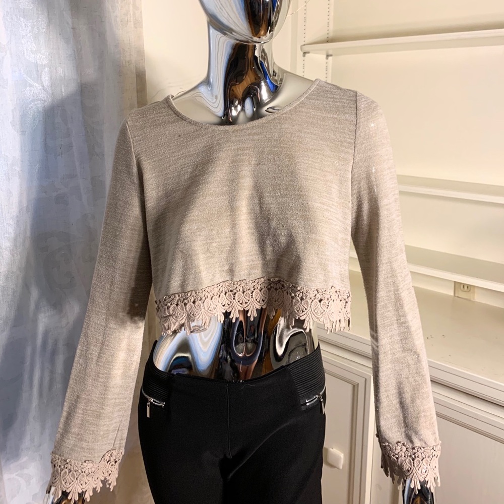 Tan crop top with lace
